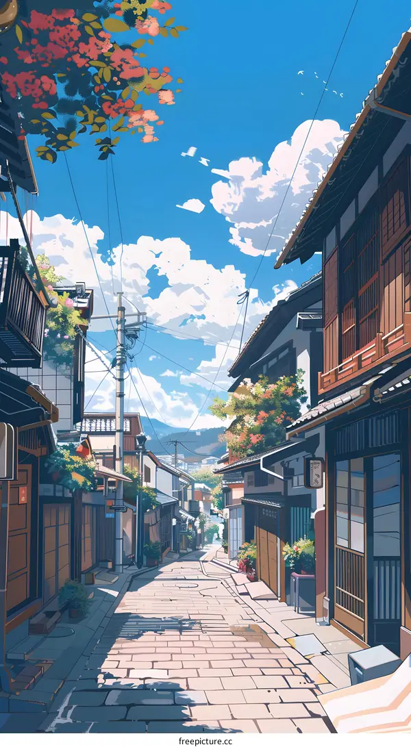 Beautiful Summer Day in Japanese Street