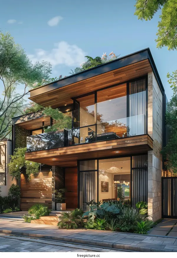 Modern Wooden House Exterior Design Illustration