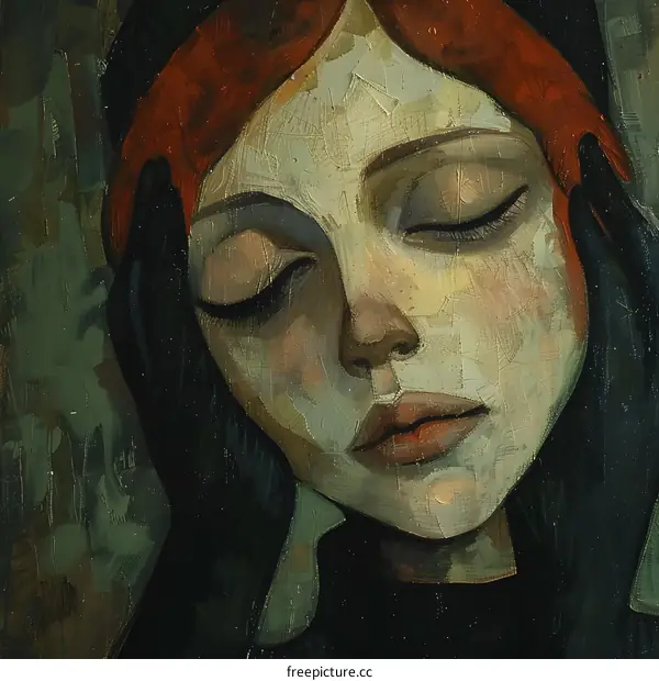 Portrait of a young woman with red hair and green eyes