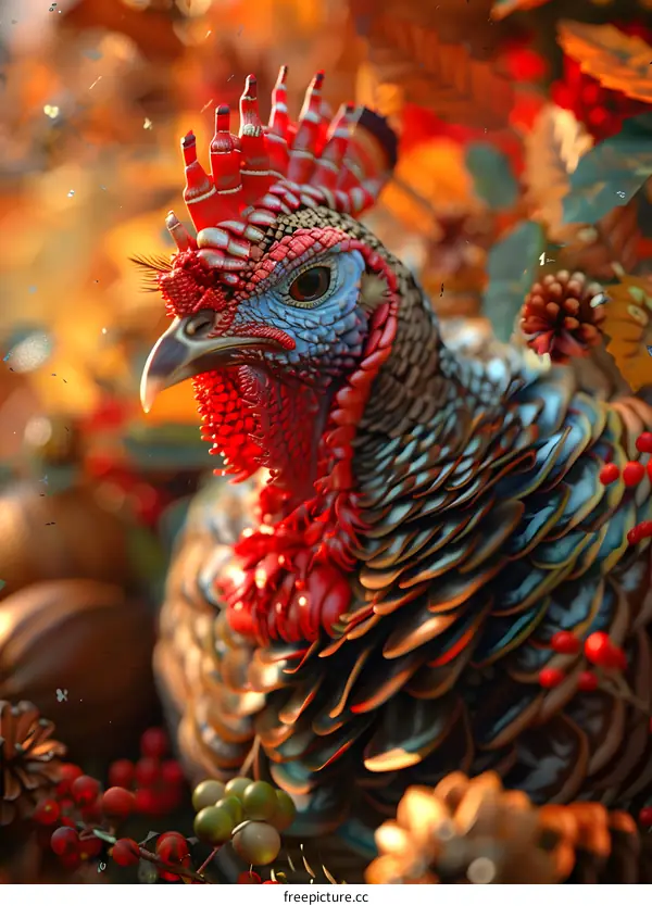 A turkey standing in a fall forest