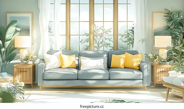 Cozy Living Room Illustration with Sunlight
