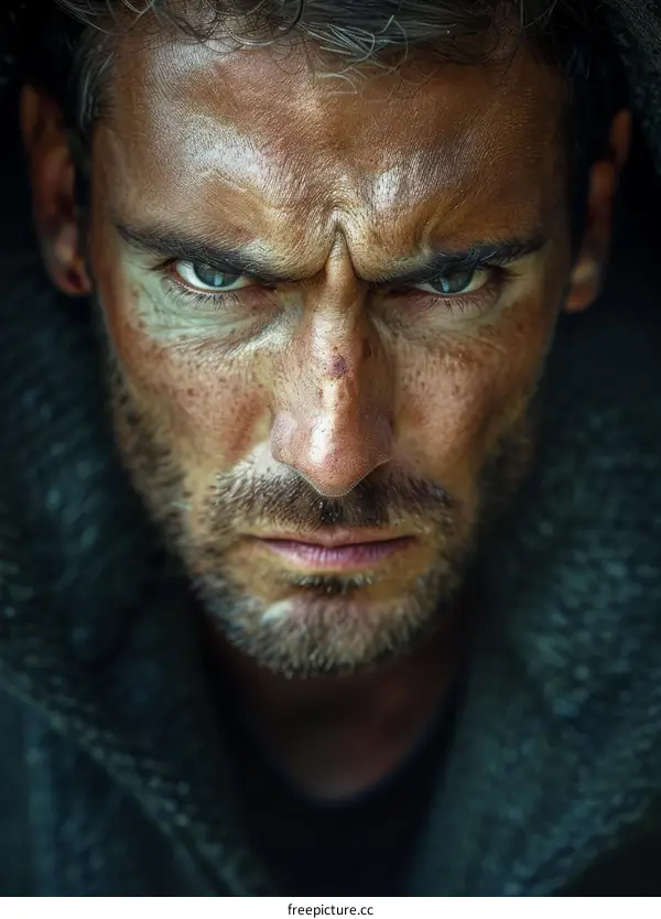 Closeup Angry Man Portrait