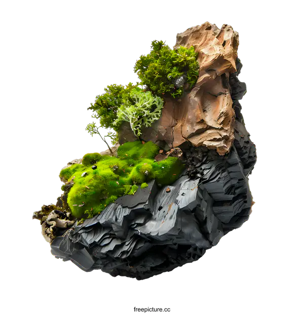 [Transparent Background PNG]Small Mossy Landscape with Charcoal and Driftwood