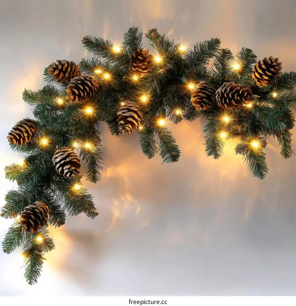 Christmas Garland with Lights and Pinecones