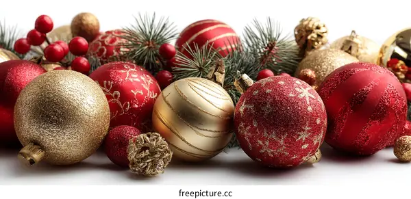 Christmas Ornaments Arrangement on White Background