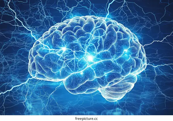 Human Brain with Electrical Activity Illustration