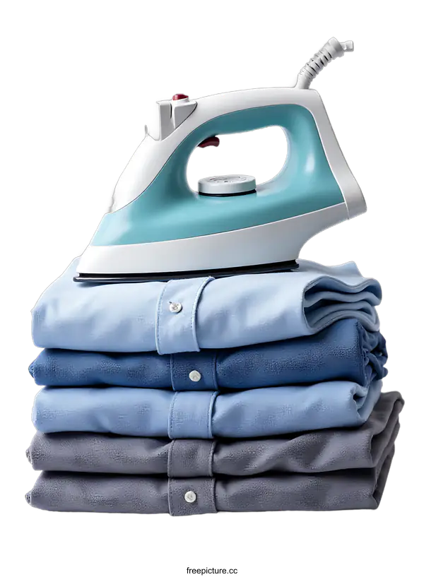 [Transparent Background PNG]Ironing Stack of Shirts - Home Cleaning