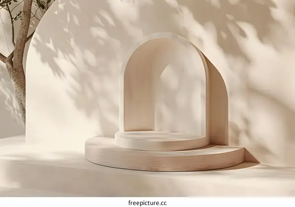 Minimalist Wooden Platform With Arch And Light