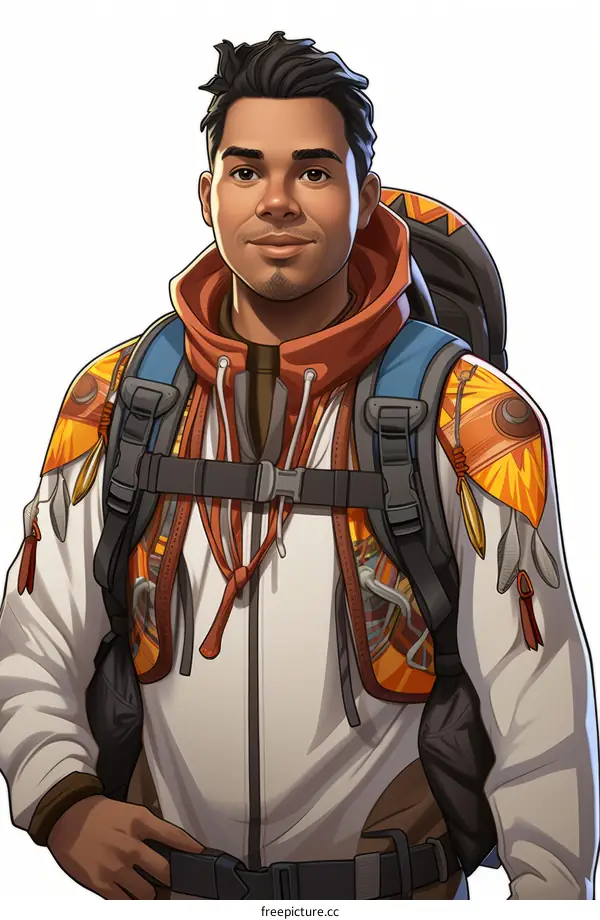 Illustration of a man with a backpack hiking