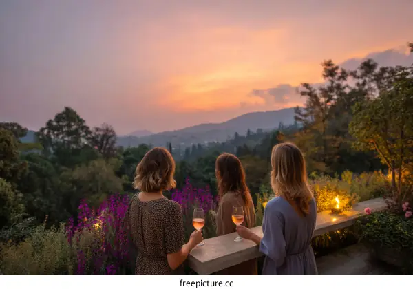 Sunset Cocktails with Friends on a Rooftop Terrace