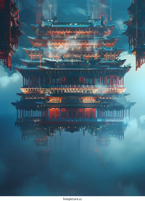 futuristic illustration of a chinese palace