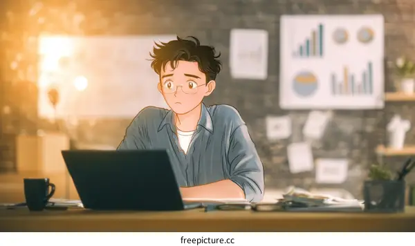 Working From Home Illustration of Young Man