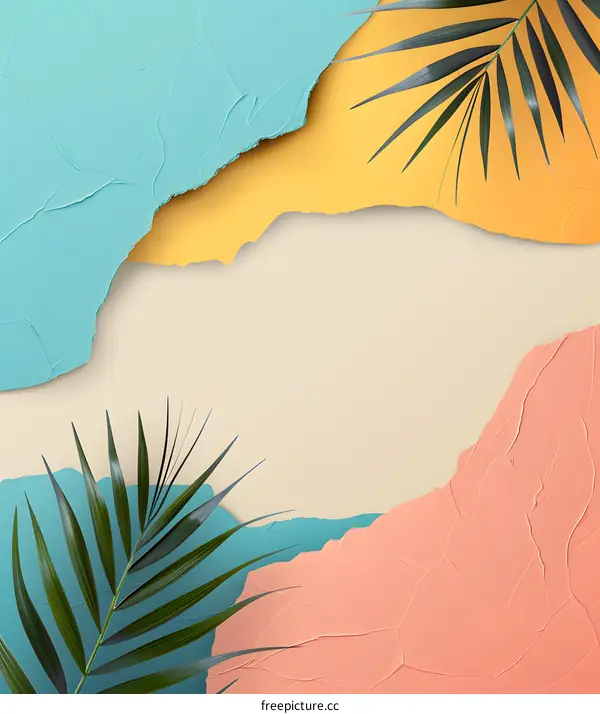 Tropical Summer Palm Leaves Torn Paper Background