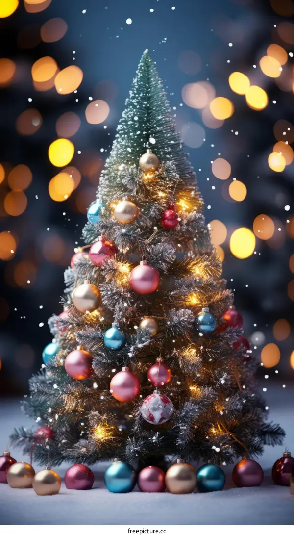 A beautifully decorated Christmas tree with ornaments and lights.