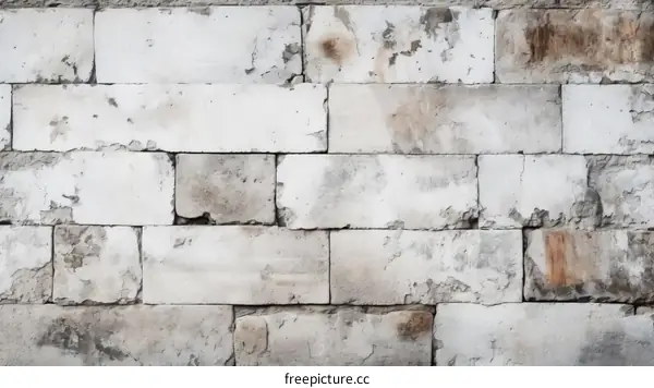 Old Weathered White Brick Wall with Cracks and Stains