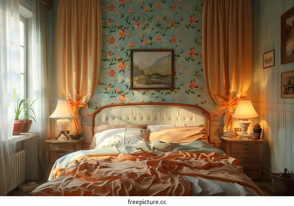 Vintage Bedroom Interior Design Illustration