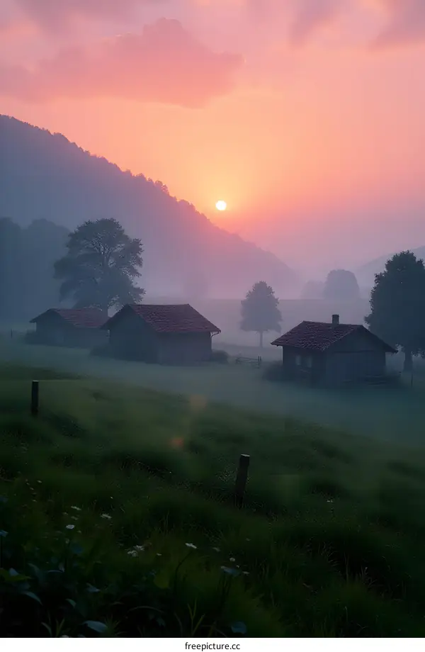 Sunrise Over Misty Mountain Village