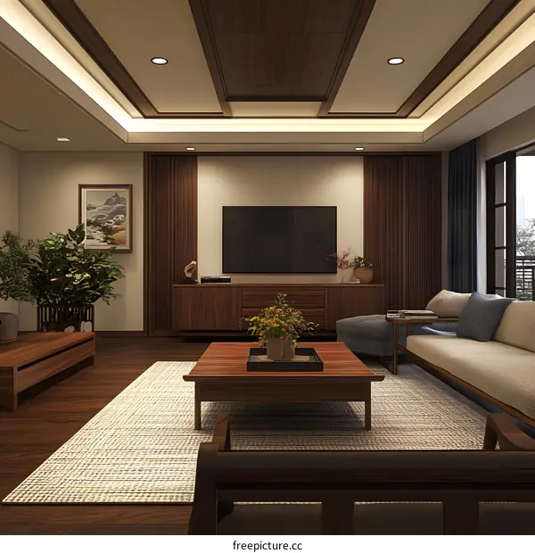 Modern Interior Design with Wooden Furniture and a TV