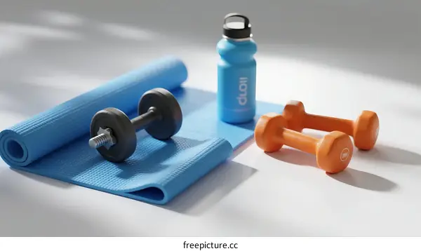 Fitness Equipment Arranged on Clean White Background for Workout
