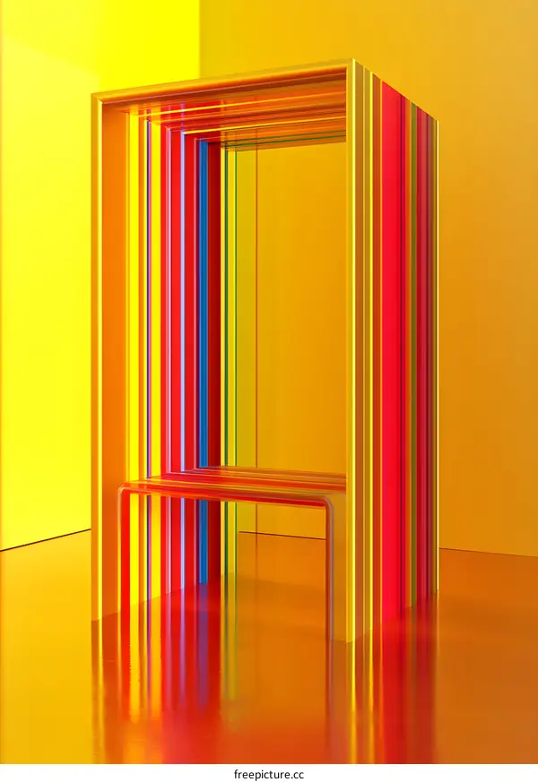 Abstract Colorful Frame with Bench and Yellow Background