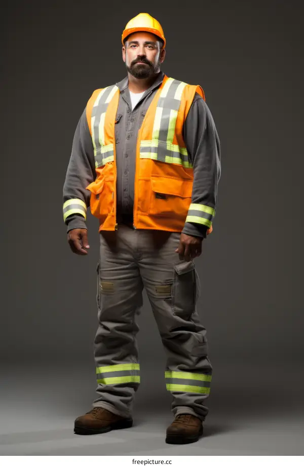 Construction Worker with Reflective Safety Vest & Hard Hat