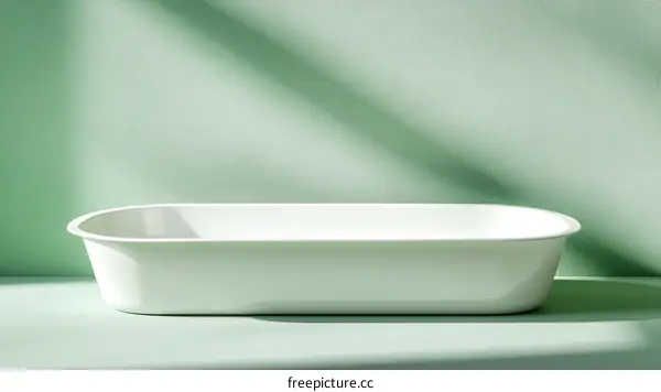 Empty White Rectangular Baking Dish on Sage Green Background