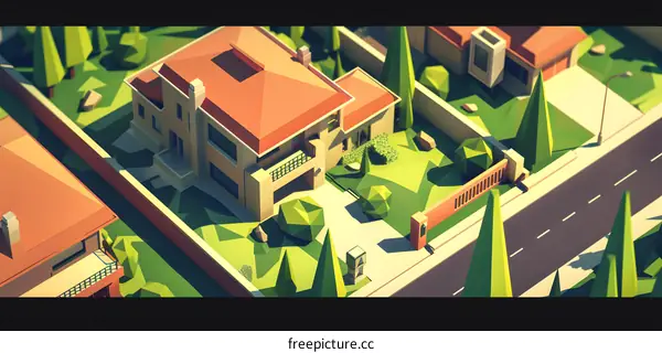 Low Poly Illustration of a Modern Suburban House