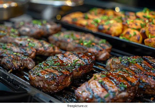 grilled steak with potatoes