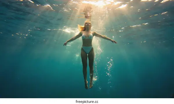Underwater Woman Swimming in the Ocean