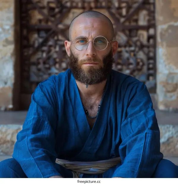 Portrait of a Bearded Man in Blue Clothing