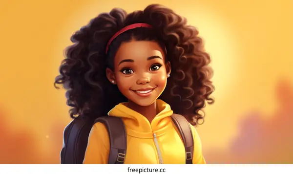 Smiling Young African American Girl Illustration