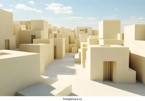 Abstract Minimalist Cityscape with Beige Buildings and Blue Sky