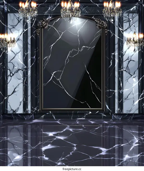 Elegant Black and White Marble Wall with Gold Frame