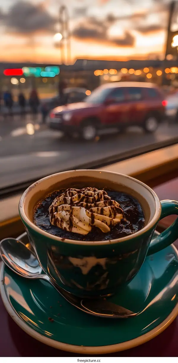 Hot Chocolate with Whipped Cream in a Green Mug