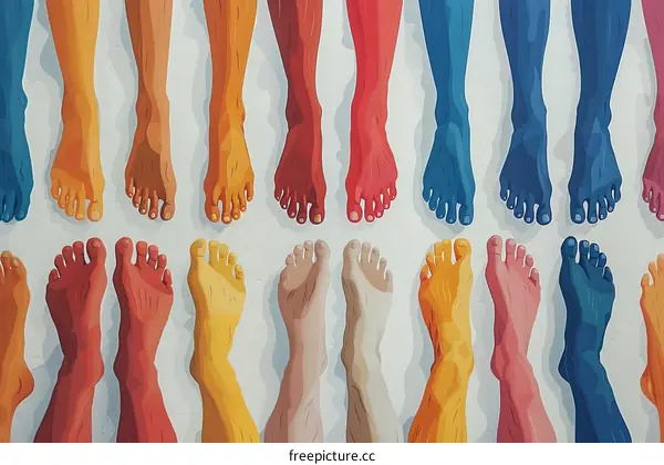 Colorful feet of different people