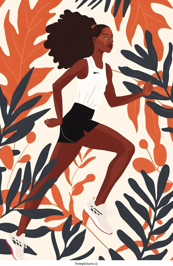 Woman Running with Leaves Illustration
