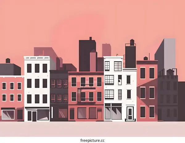 Cityscape with Row of Buildings in Flat Style