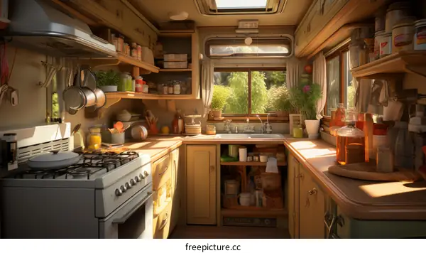 Warm and Inviting Kitchen Interior with Natural Sunlight