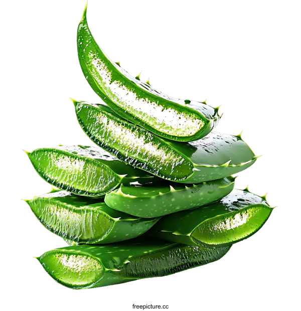 [Transparent Background PNG]Fresh Aloe Vera Leaf Slices Close-up