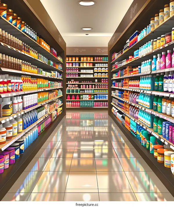 Supermarket Aisle with Colorful Products