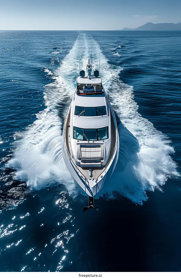A luxury yacht is cruising in the open sea.