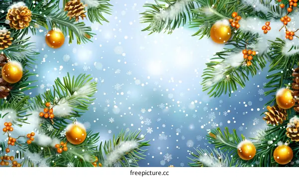 Snowy Christmas Pine Tree with Ornaments