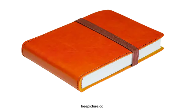 [Transparent Background PNG]Orange Leather Notebook with Brown Elastic Band