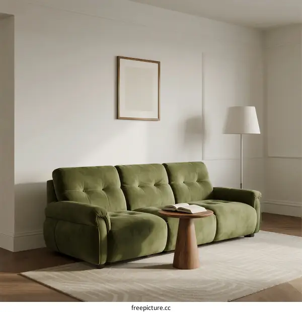 Comfy Green Three-Seater Sofa in Modern Living Room Setting