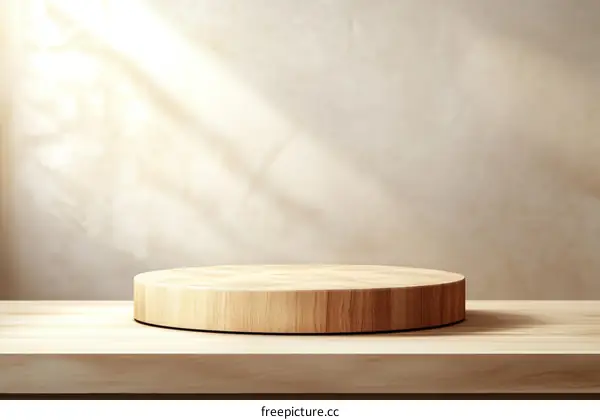Empty Wooden Display Podium with Beige Background