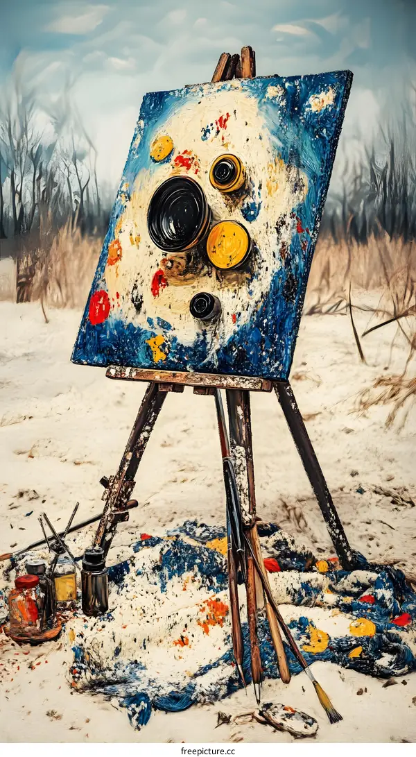 Abstract Art Painting on Easel in a Landscape