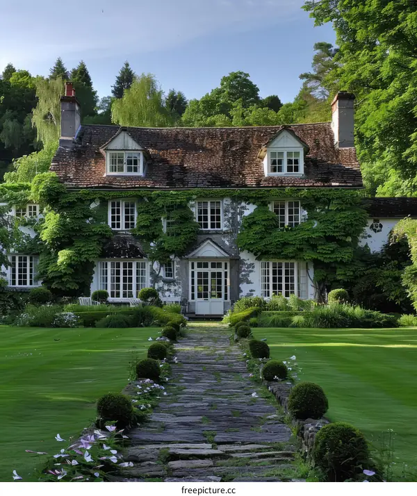 English country house with beautiful garden