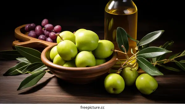 Green Olives with Olive Oil and Grapes