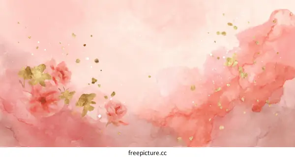 Delicate Watercolor Floral Background with Gold Accents