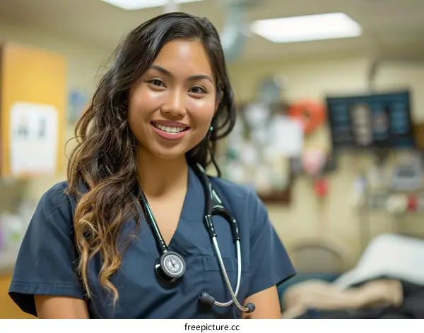 Portrait of a young female doctor or nurse smiling